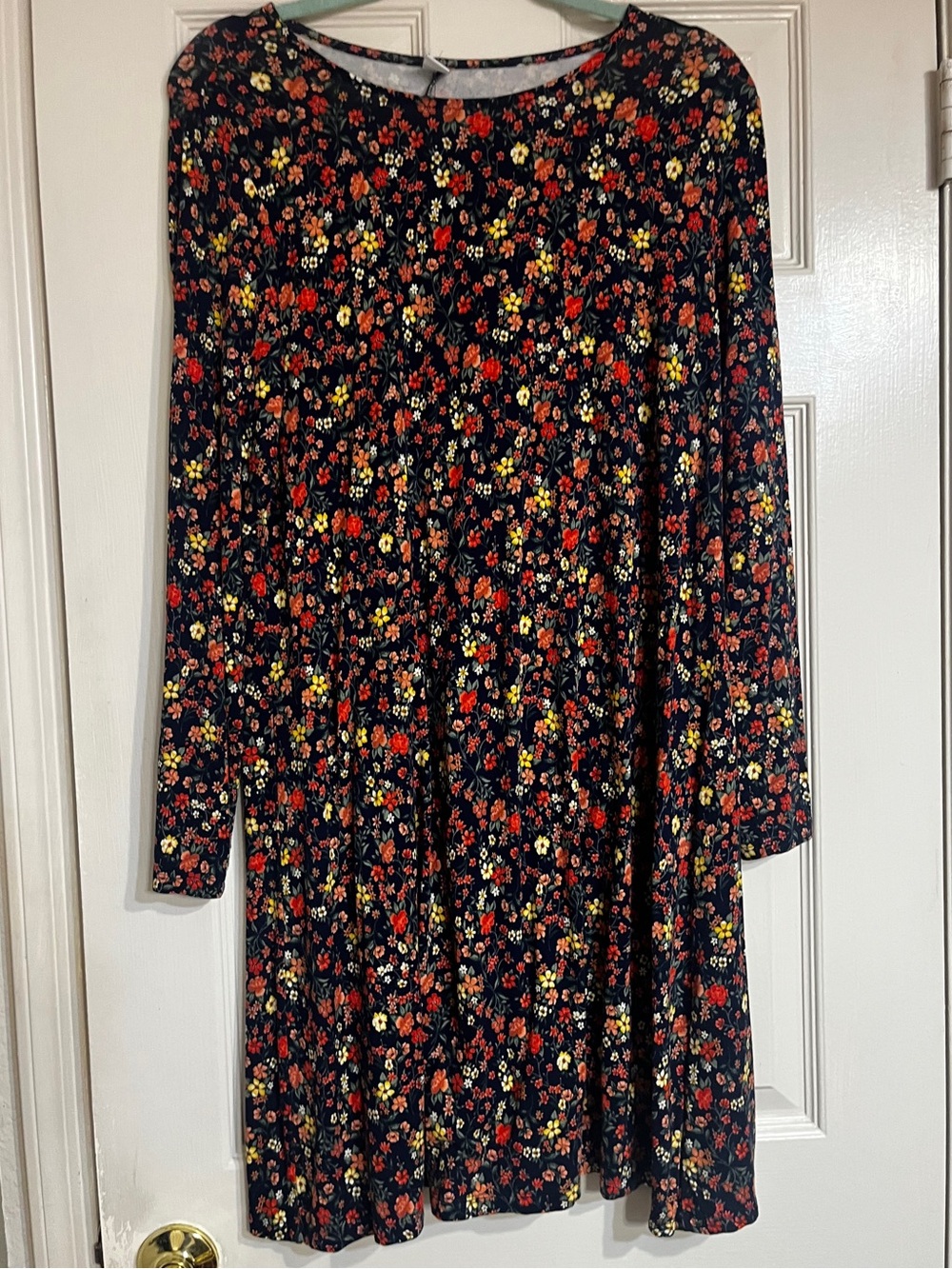 Old Navy Navy Floral Long-Sleeve Dress with Red & Yellow Blooms